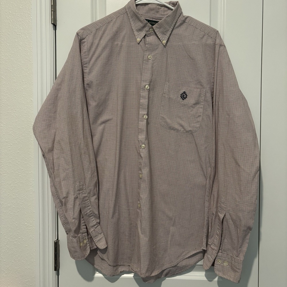 Lauren Ralph Lauren Shirt Mens Large Red White‎ Blue Long Sleeve Button Up